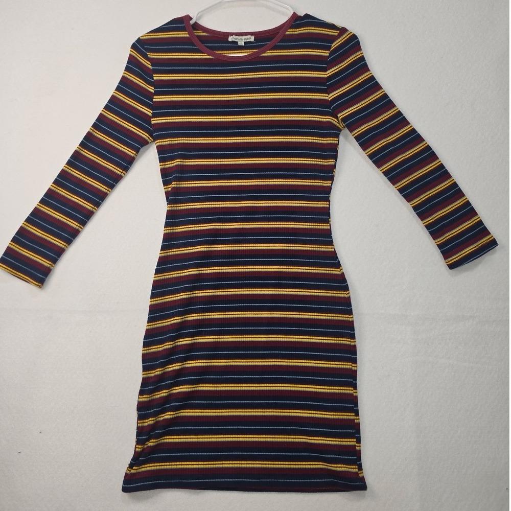 Y2K Charlotte Russe Striped Ribbed Long Sleeve Bodycon Mini Dress Small